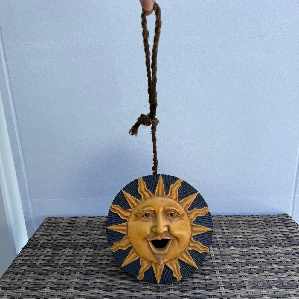 Vintage Celestial Sun Face Birdhouse Wood Hanging Philippines Whimsigoth 9